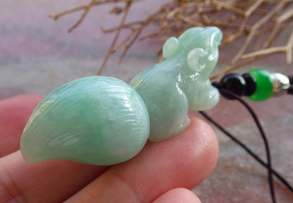 Certified Hand Carved Green Natural Myanmar Burma A Jade Jadeite Squirrel Coin Pendant Necklace