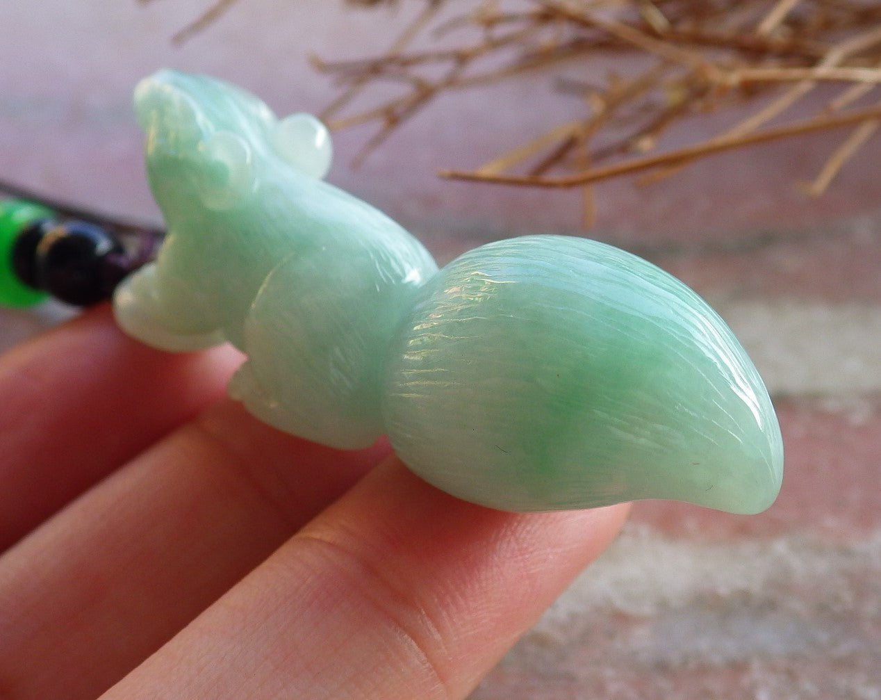 Certified Hand Carved Green Natural Myanmar Burma A Jade Jadeite Squirrel Coin Pendant Necklace