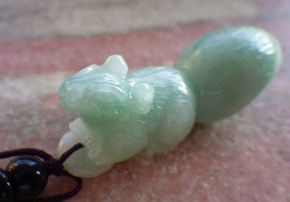 Certified Hand Carved Green Natural Myanmar Burma A Jade Jadeite Squirrel Coin Pendant Necklace