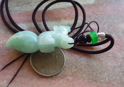 Certified Hand Carved Green Natural Myanmar Burma A Jade Jadeite Squirrel Coin Pendant Necklace