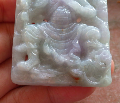 Certified Hand Carved Lavender Green Natural Myanmar Burma A Jade jadeite Guan Gong God Dragon Pendant Necklace