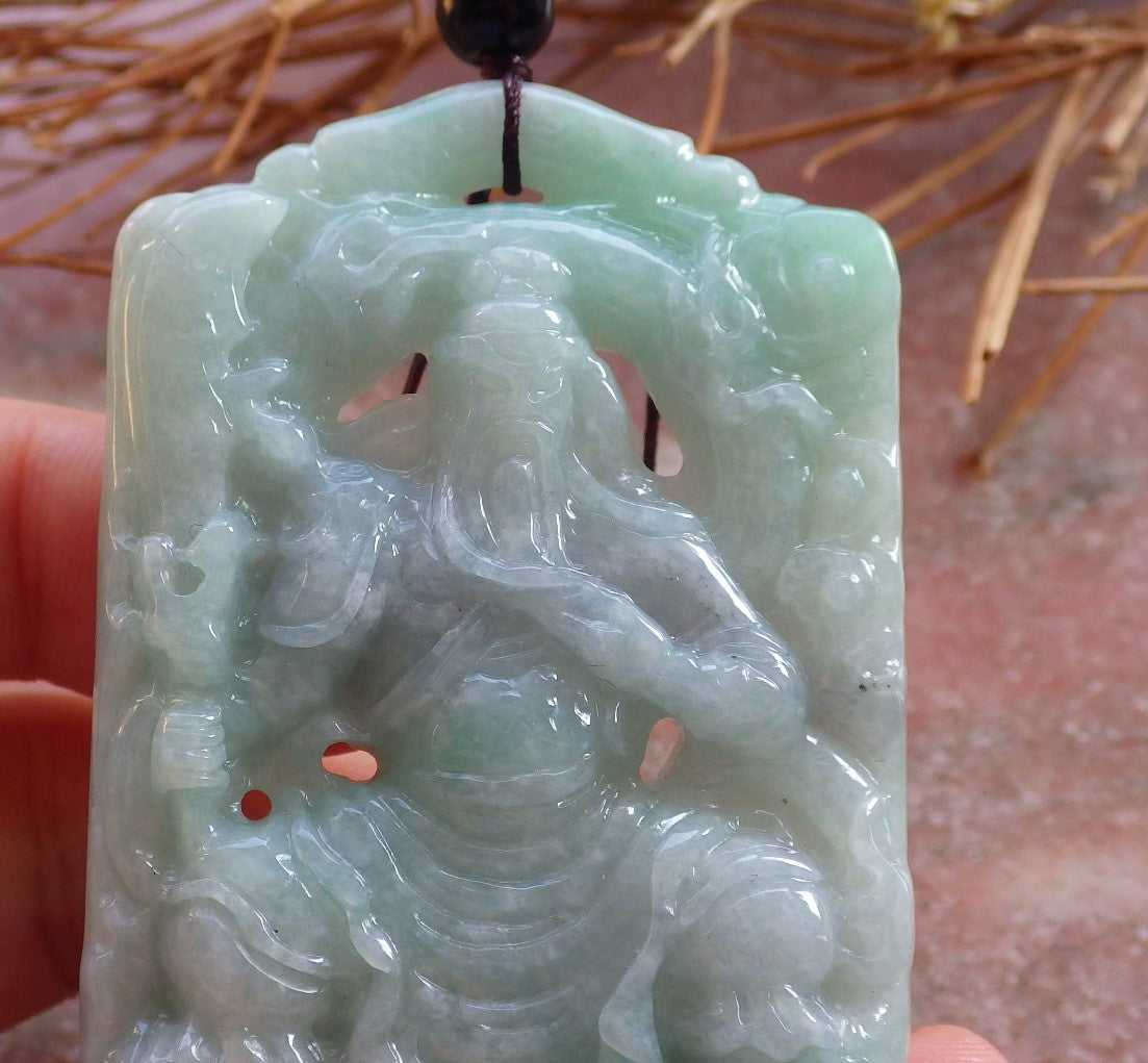 Certified Hand Carved Green Natural Myanmar Burma A Jade jadeite Guan Gong God Dragon Pendant Necklace