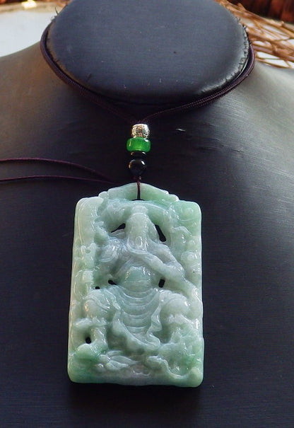 Certified Hand Carved Green Natural Myanmar Burma A Jade jadeite Guan Gong God Dragon Pendant Necklace