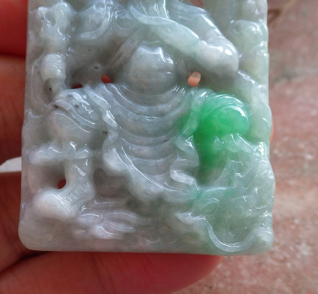 Certified Hand Carved Green Natural Myanmar Burma A Jade jadeite Guan Gong God Dragon Pendant Necklace