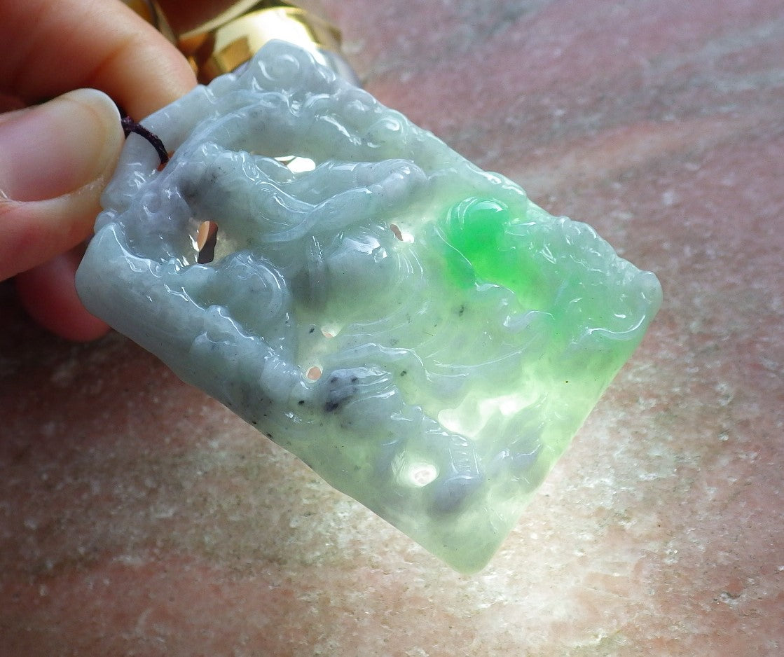 Certified Hand Carved Green Natural Myanmar Burma A Jade jadeite Guan Gong God Dragon Pendant Necklace