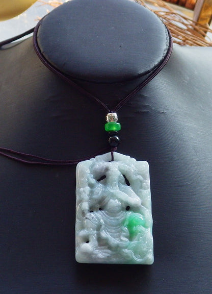 Certified Hand Carved Green Natural Myanmar Burma A Jade jadeite Guan Gong God Dragon Pendant Necklace