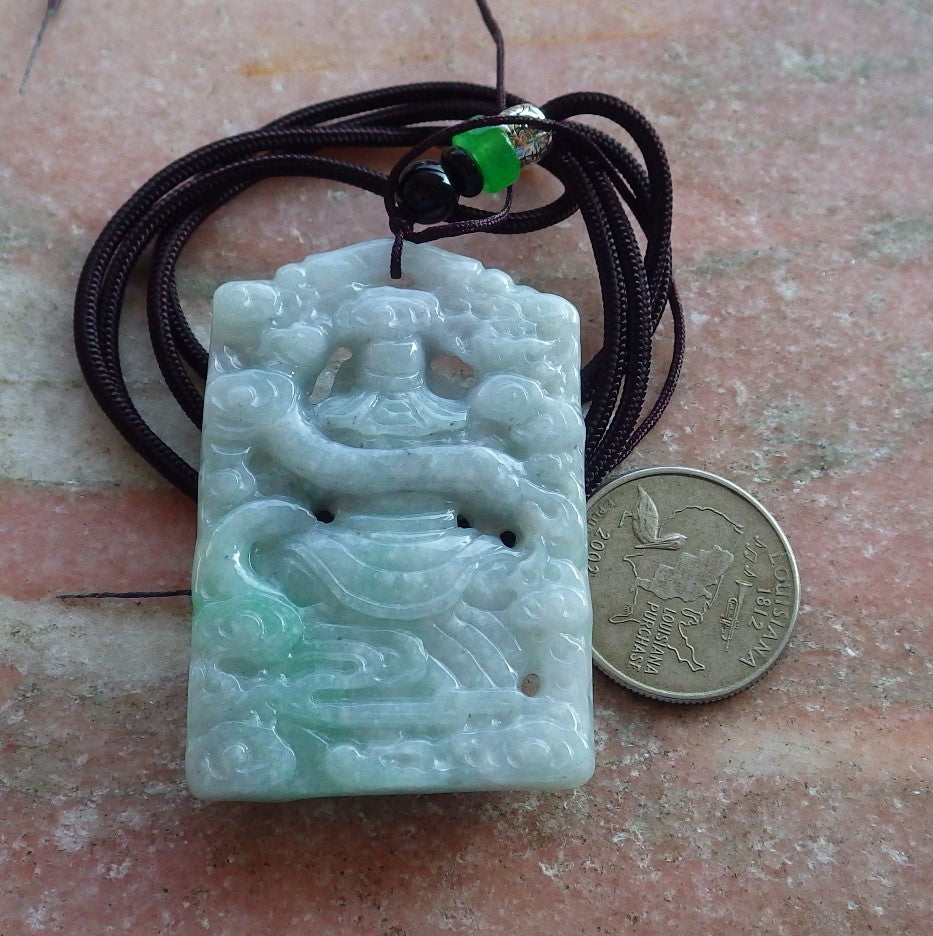 Certified Hand Carved Green Natural Myanmar Burma A Jade jadeite Guan Gong God Dragon Pendant Necklace