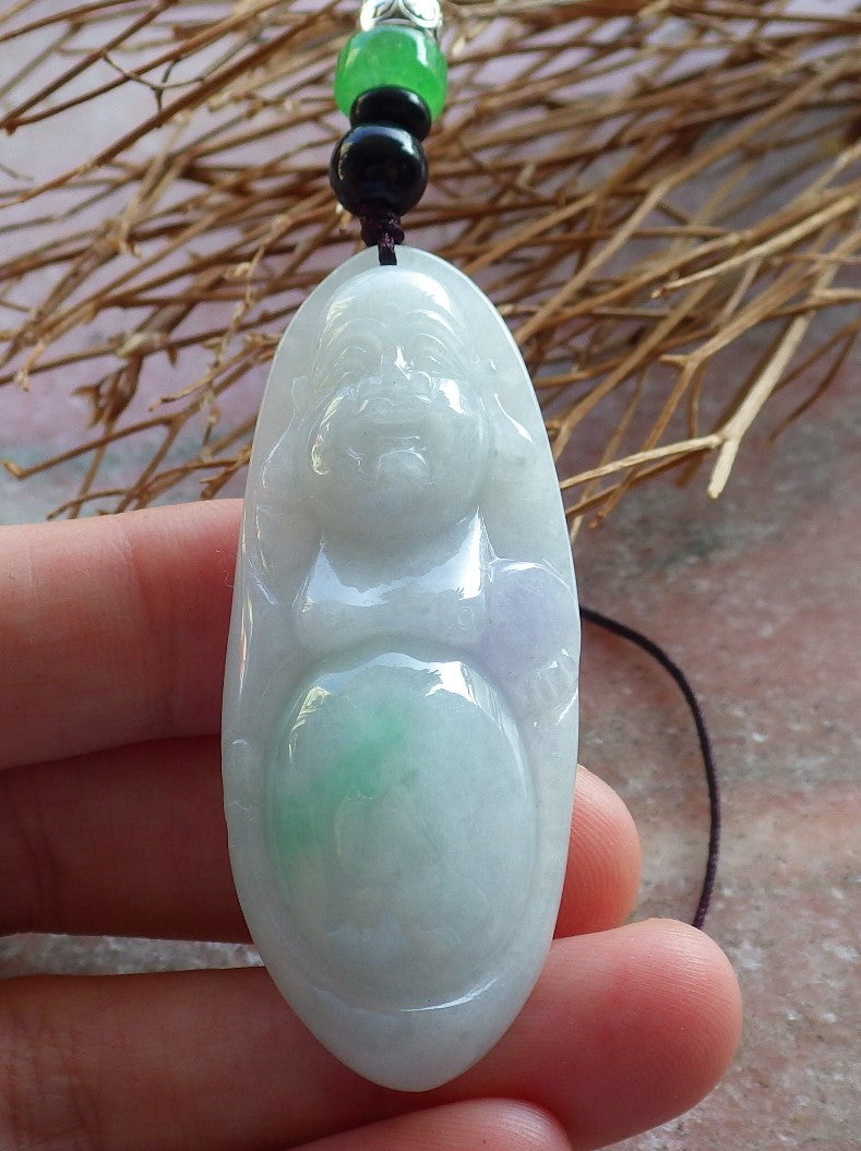 Certified Hand Carved Green Natural Myanmar Burma A Jade jadeite Happy Buddha God Pendant Necklace