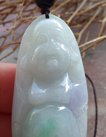 Certified Hand Carved Green Natural Myanmar Burma A Jade jadeite Happy Buddha God Pendant Necklace