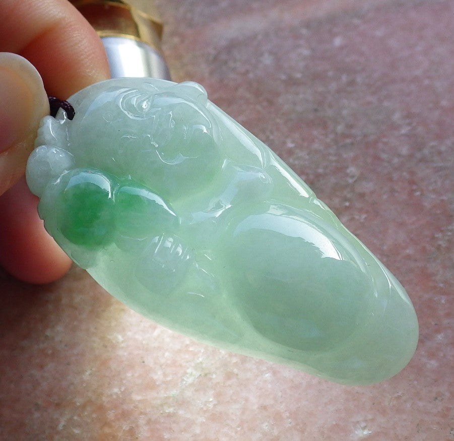 Certified Hand Carved Green Natural Myanmar Burma A top Jade jadeite Happy Buddha God Bat Pendant Necklace