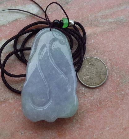 Certified Hand Carved Lavender Green Natural Myanmar Burma Grade A Jade jadeite Dragon Pendant Necklace