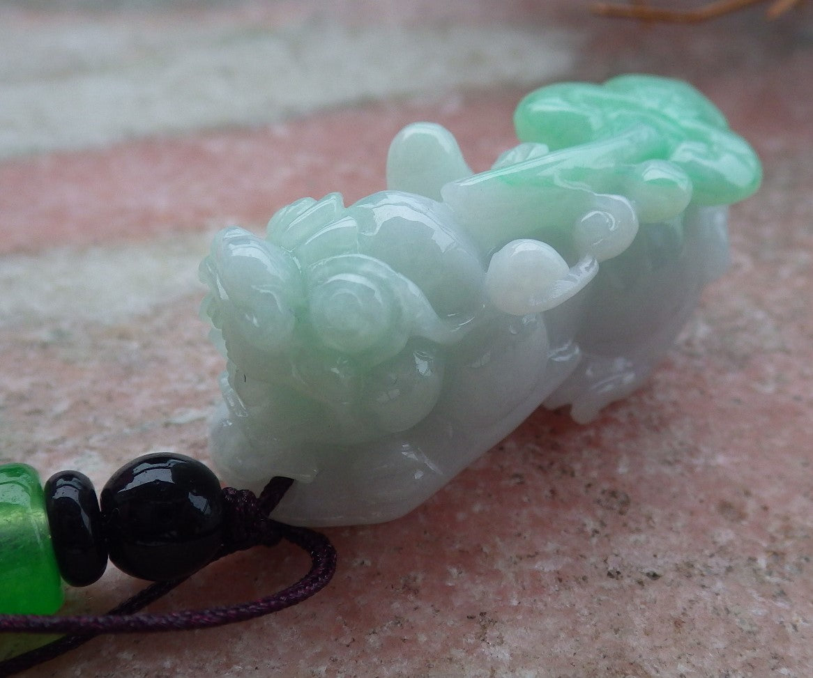 Certified Hand Carved Natural Green Myanmar Burma A Jade jadeite Dragon Pi Xiu Ruyi Pendant Necklace