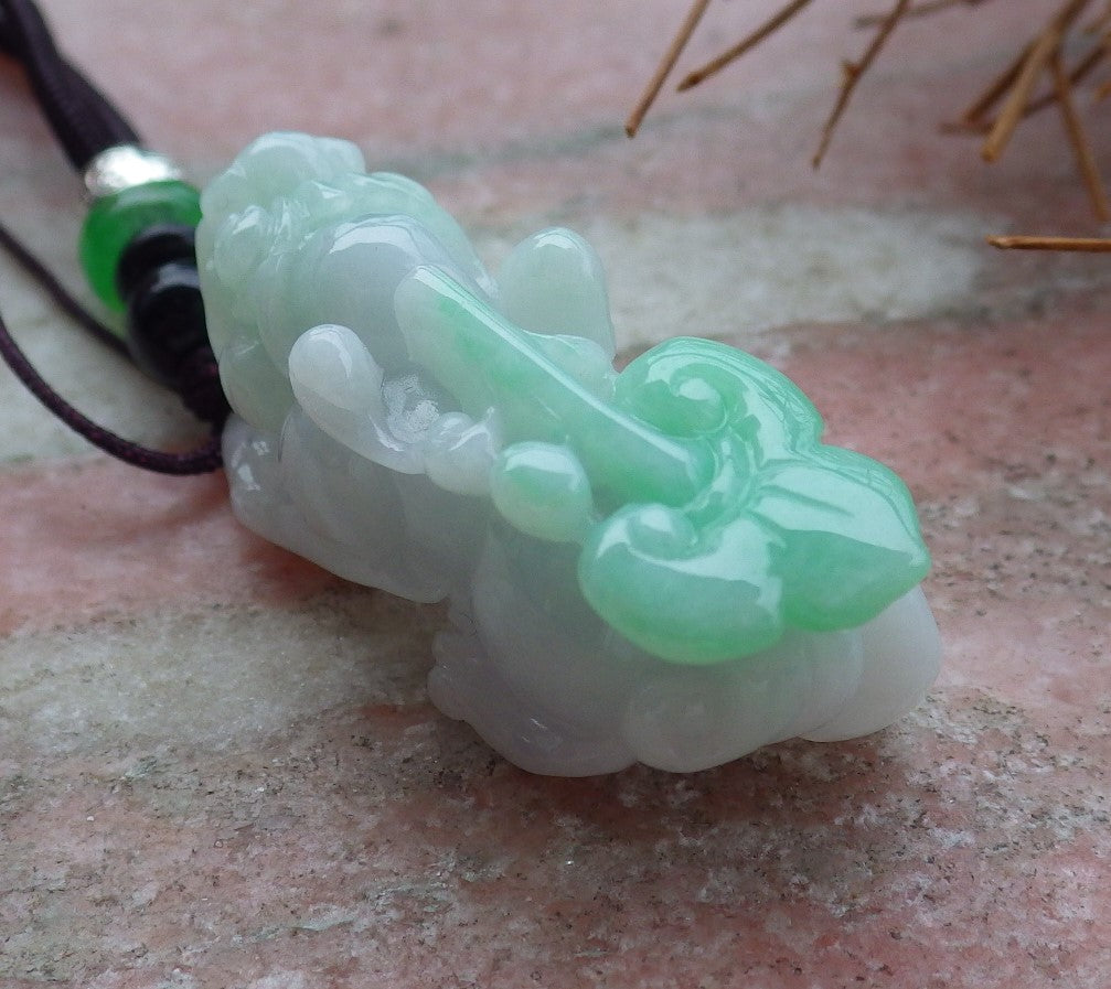 Certified Hand Carved Natural Green Myanmar Burma A Jade jadeite Dragon Pi Xiu Ruyi Pendant Necklace