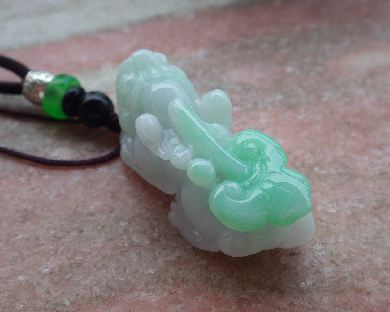 Certified Hand Carved Natural Green Myanmar Burma A Jade jadeite Dragon Pi Xiu Ruyi Pendant Necklace