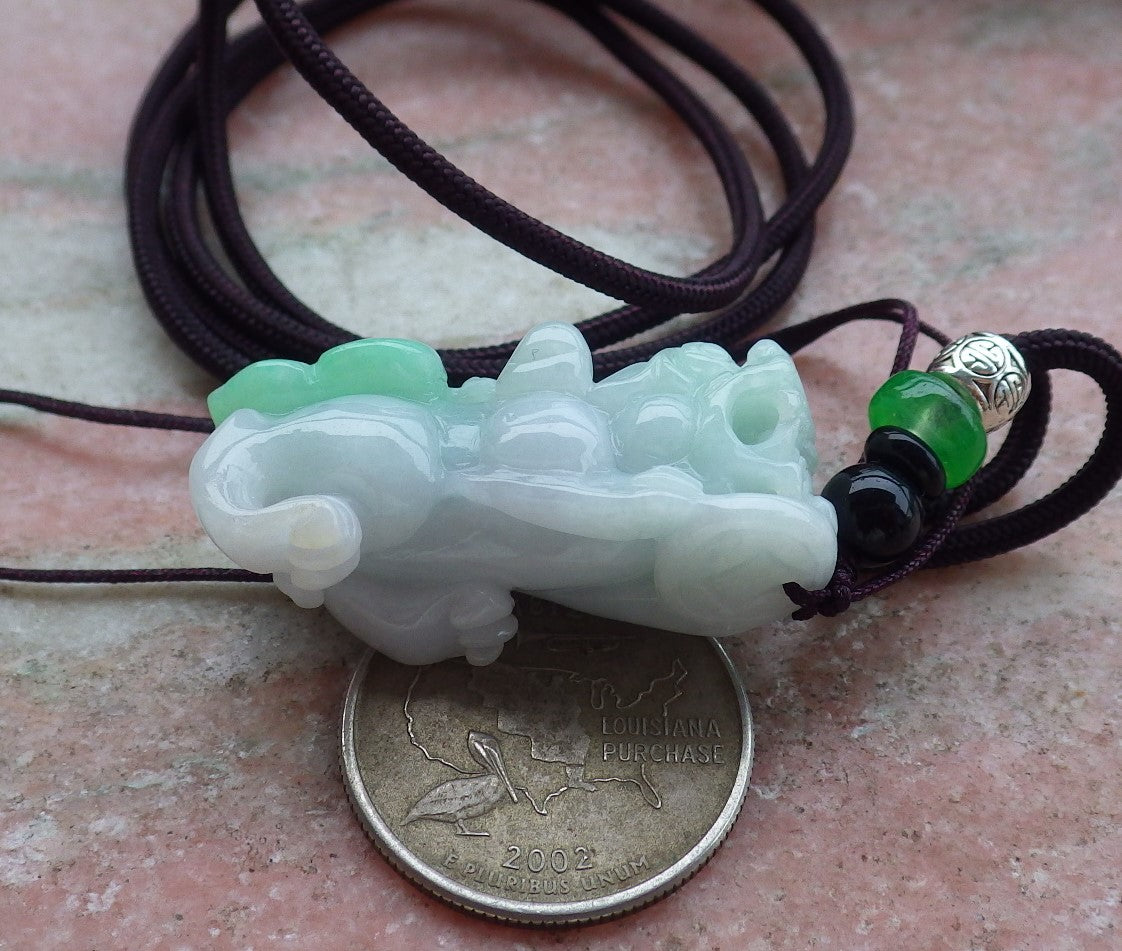 Certified Hand Carved Natural Green Myanmar Burma A Jade jadeite Dragon Pi Xiu Ruyi Pendant Necklace