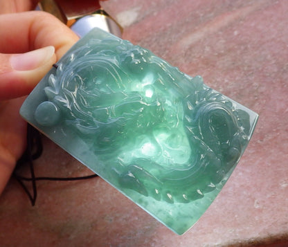 Certified Hand Carved Green Natural Myanmar Burma A Jade jadeite Dragon Bead Pendant Necklace