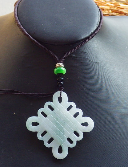 Certified Hand Carved Green Natural Myanmar Burma A Jade jadeite Knotte Pendant Necklace