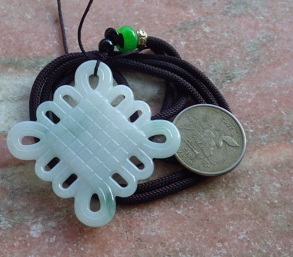 Certified Hand Carved Green Natural Myanmar Burma A Jade jadeite Knotte Pendant Necklace