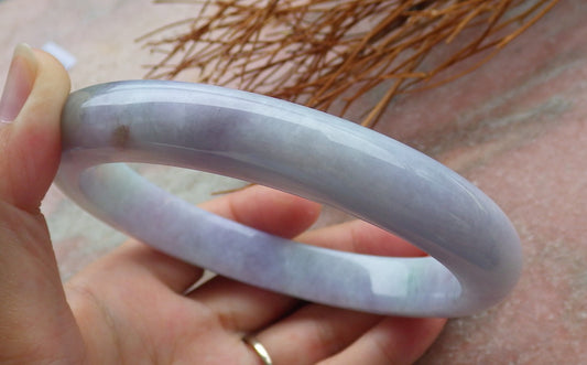 Certified Big Hand Carved Lavender Green Natural Myanmar Burma Grade A Jade Jadeite Circle Round Bangle Bracelet 78mm