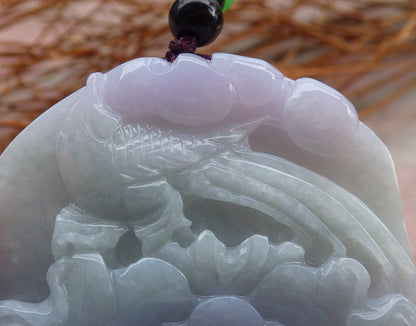 Certified Hand Carved Lavender Green Natural Myanmar Burma A Jade Jadeite Pendant Phoenix Flower Pendant Necklace