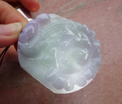 Certified Hand Carved Lavender Green Natural Myanmar Burma A Jade Jadeite Pendant Phoenix Flower Pendant Necklace