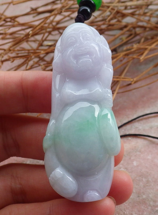 Certified Hand Carved Green Lavender Natural Myanmar Burma A Jade jadeite Buddha God Pendant Necklace