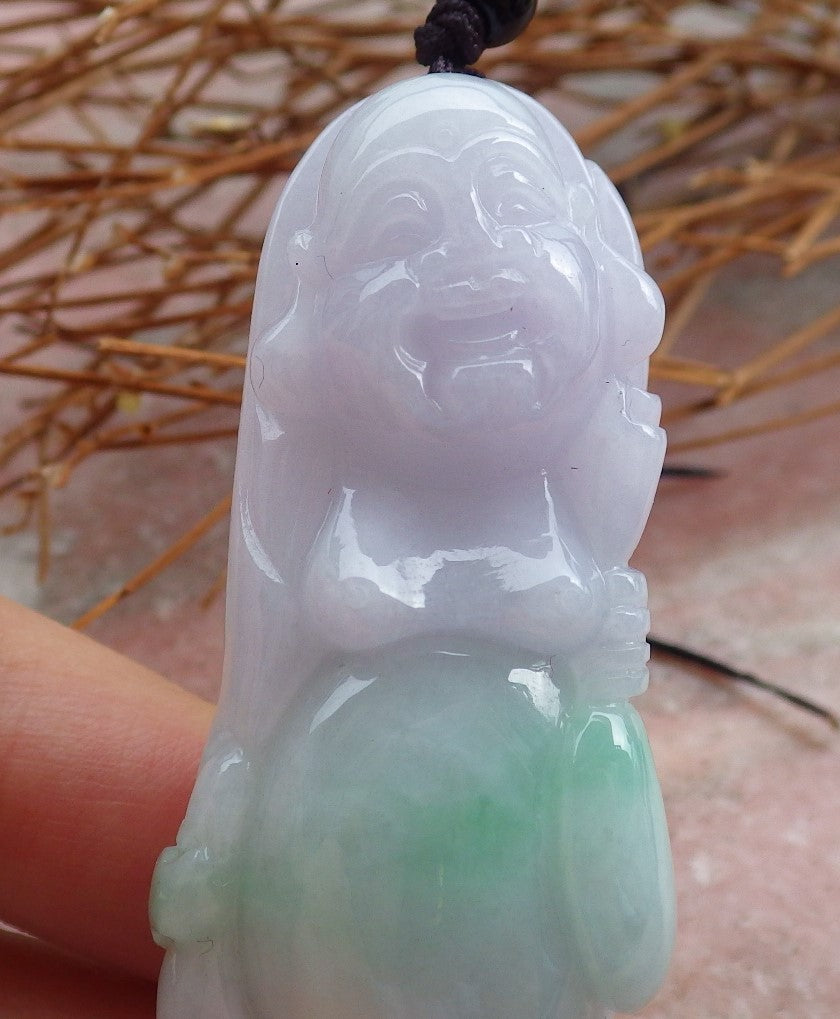 Certified Hand Carved Green Lavender Natural Myanmar Burma A Jade jadeite Buddha God Pendant Necklace