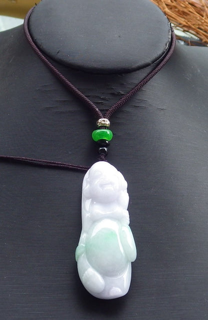 Certified Hand Carved Green Lavender Natural Myanmar Burma A Jade jadeite Buddha God Pendant Necklace