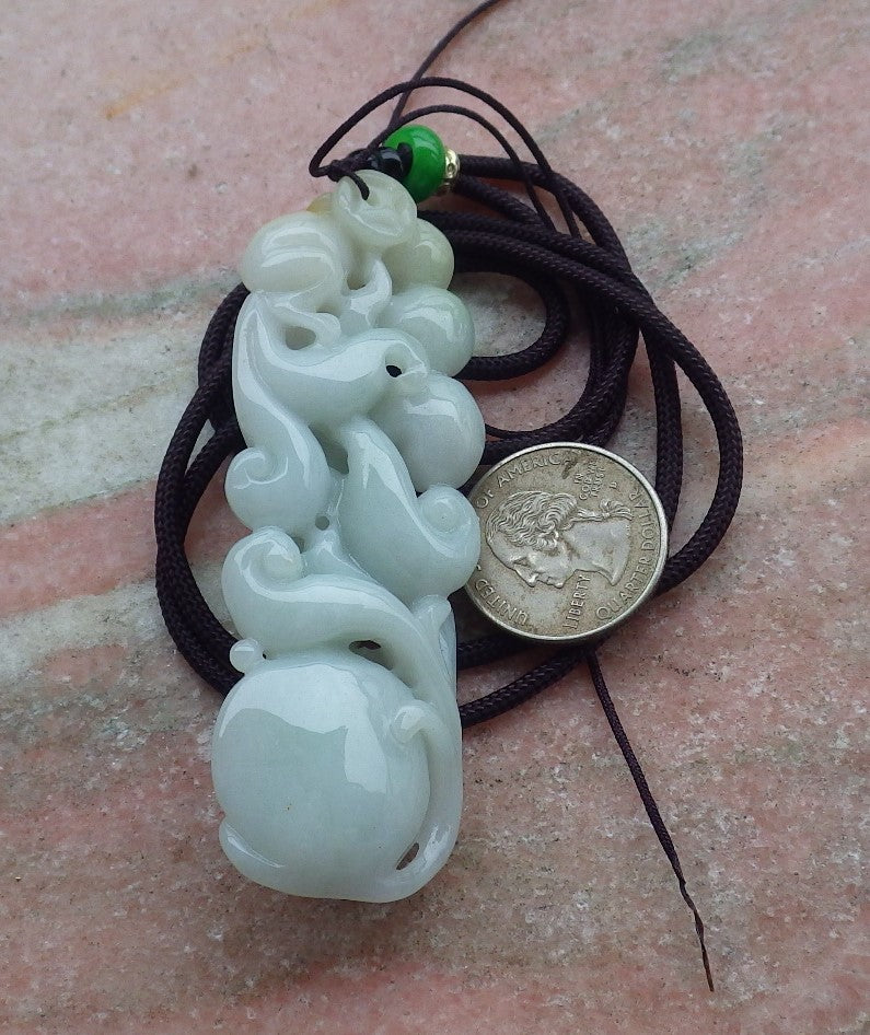 Certified Hand Carved Green Yellow Natural Myanmar Burma Grade A Jade Jadeite Fox Ruyi Pendant Necklace