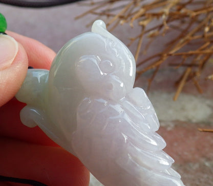 Certified Hand Carved Green Natural Myanmar Burma Grade A Jade jadeite Phoenix Bird Parrot Ruyi Lucky Amulet Pendant Necklace