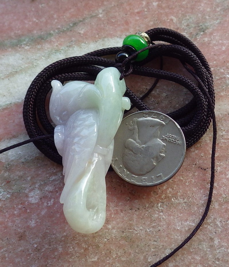 Certified Hand Carved Green Natural Myanmar Burma Grade A Jade jadeite Phoenix Bird Parrot Ruyi Lucky Amulet Pendant Necklace