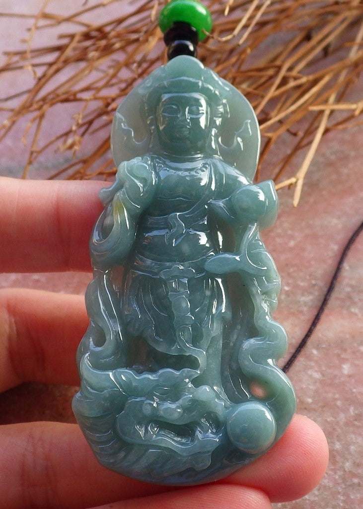 Certified Hand Carved Green Myanmar Burma Natural A Jade jadeite Dragon Bead Guanyin Kwan Yin Pendant Necklace