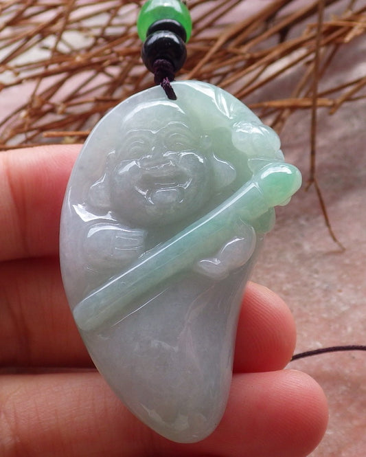 Certified Hand Carved Green Natural Myanmar Burma A Jade jadeite Happy Buddha God Bat Pendant Necklace