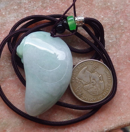 Certified Hand Carved Green Natural Myanmar Burma A Jade jadeite Happy Buddha God Bat Pendant Necklace