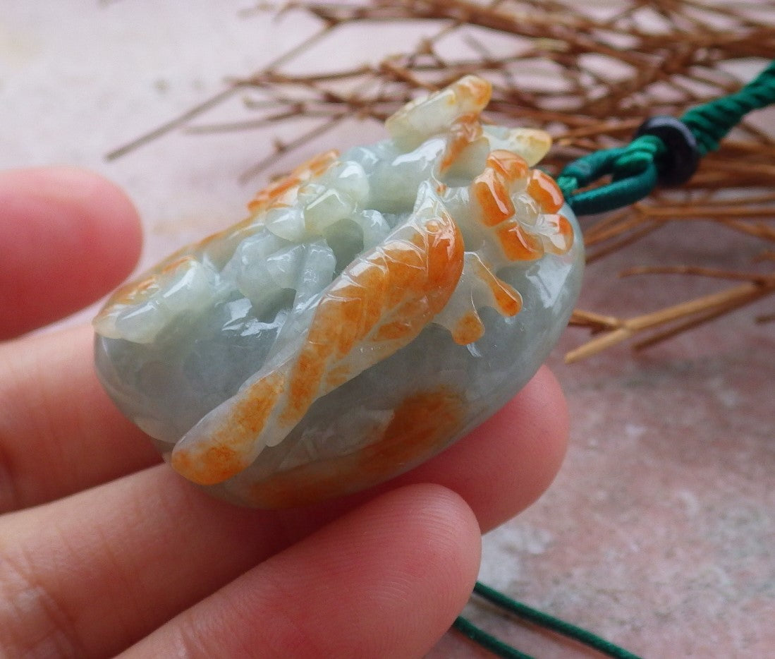 Certified Hand Carved Yellow Natural Myanmar Burma Grade A Jade jadeite Phoenix Bird Flower Pendant Necklace