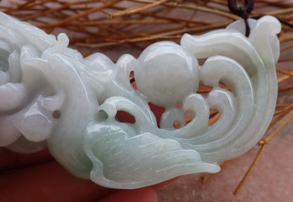 Certified Hand Carved Green Natural Myanmar Burma Grade A Jade jadeite Phoenix Lotus Flower Pendant Necklace