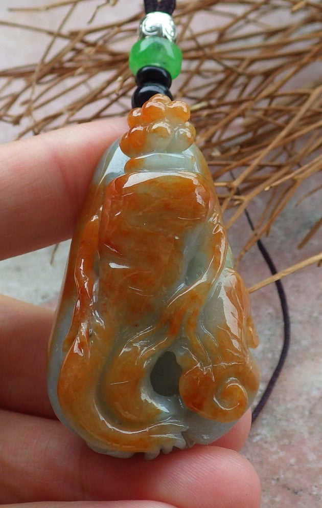 Certified Hand Carved Natural Myanmar Burma A Jade jadeite Ginseng Ruyi Coin Pendant Necklace