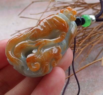 Certified Hand Carved Natural Myanmar Burma A Jade jadeite Ginseng Ruyi Coin Pendant Necklace