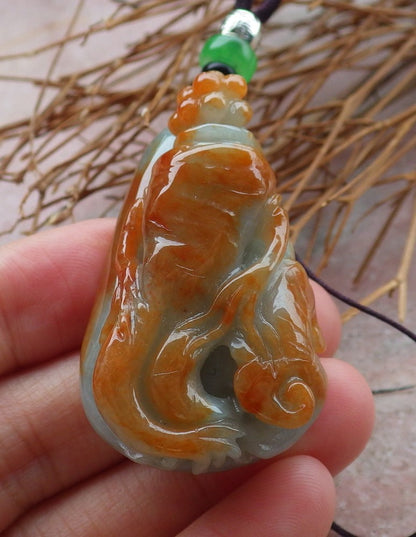 Certified Hand Carved Natural Myanmar Burma A Jade jadeite Ginseng Ruyi Coin Pendant Necklace