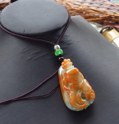 Certified Hand Carved Natural Myanmar Burma A Jade jadeite Ginseng Ruyi Coin Pendant Necklace