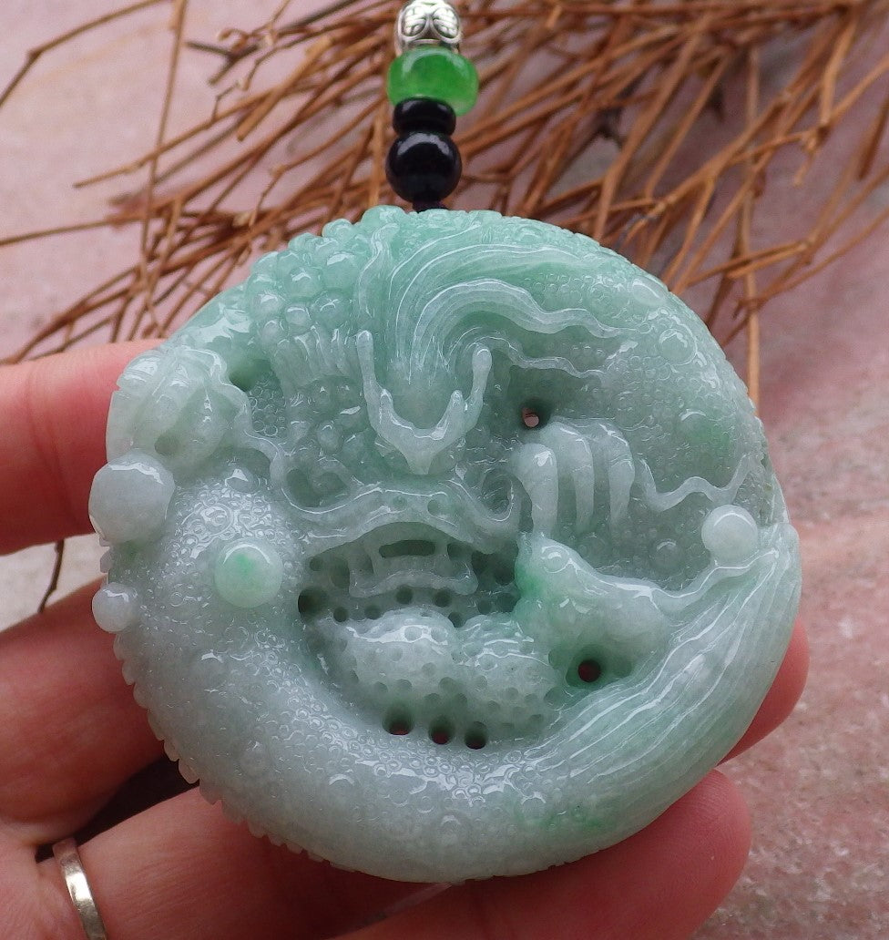 Certified Hand Carved Green Natural Myanmar Burma A Jade jadeite Pendant Dragon Mouse Rat Peanut Circle Pendant Necklace