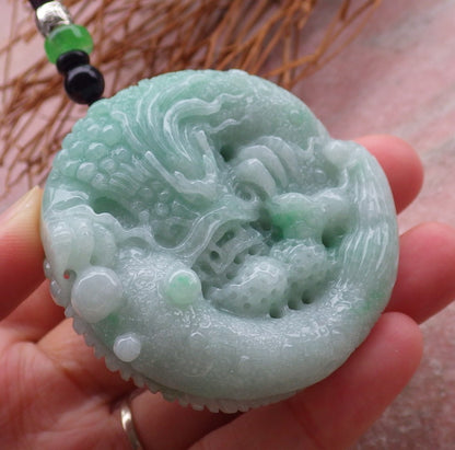 Certified Hand Carved Green Natural Myanmar Burma A Jade jadeite Pendant Dragon Mouse Rat Peanut Circle Pendant Necklace