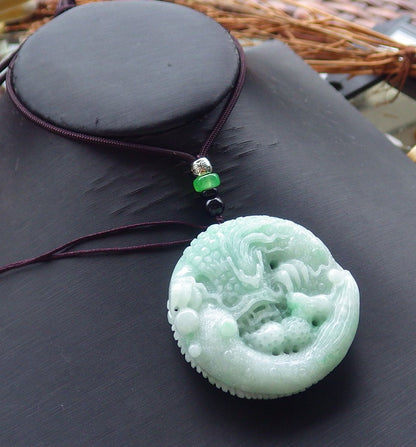 Certified Hand Carved Green Natural Myanmar Burma A Jade jadeite Pendant Dragon Mouse Rat Peanut Circle Pendant Necklace