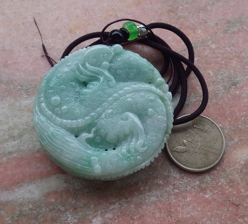 Certified Hand Carved Green Natural Myanmar Burma A Jade jadeite Pendant Dragon Mouse Rat Peanut Circle Pendant Necklace