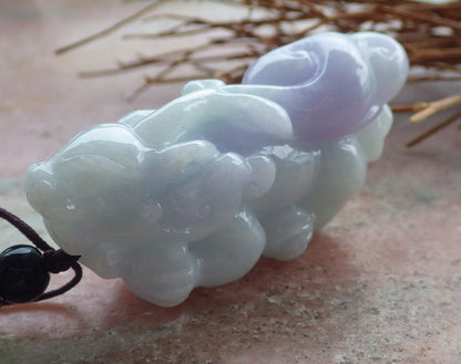 Certified Hand Carved Lavender Natural Myanmar Burma A Jade jadeite Dragon Pi Xiu Pendant Necklace