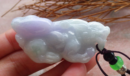 Certified Hand Carved Lavender Natural Myanmar Burma A Jade jadeite Dragon Pi Xiu Pendant Necklace