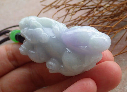 Certified Hand Carved Lavender Natural Myanmar Burma A Jade jadeite Dragon Pi Xiu Pendant Necklace