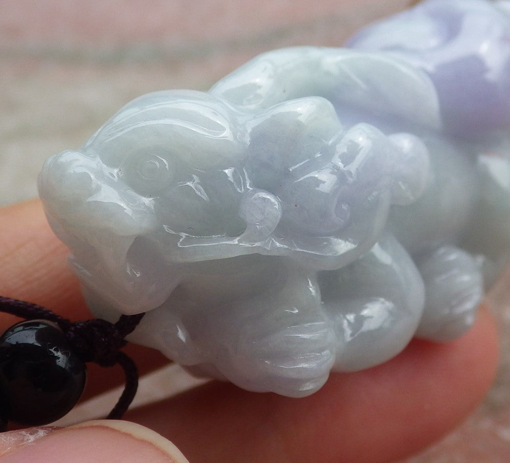 Certified Hand Carved Lavender Natural Myanmar Burma A Jade jadeite Dragon Pi Xiu Pendant Necklace