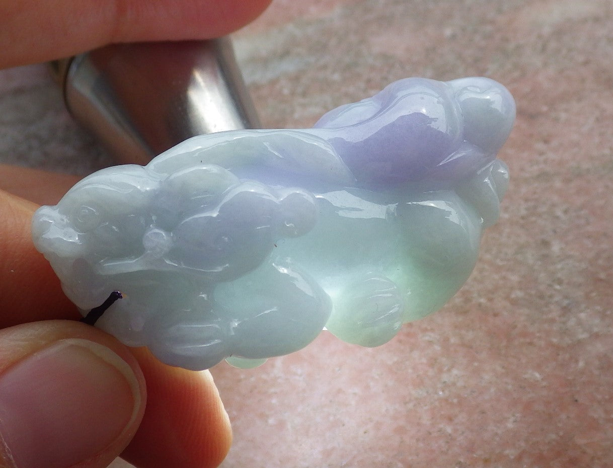 Certified Hand Carved Lavender Natural Myanmar Burma A Jade jadeite Dragon Pi Xiu Pendant Necklace