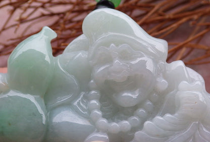 Certified Hand Carved Green Natural Myanmar Burma Grade A Jade jadeite Ji Kung Buddha God Pendant Necklace